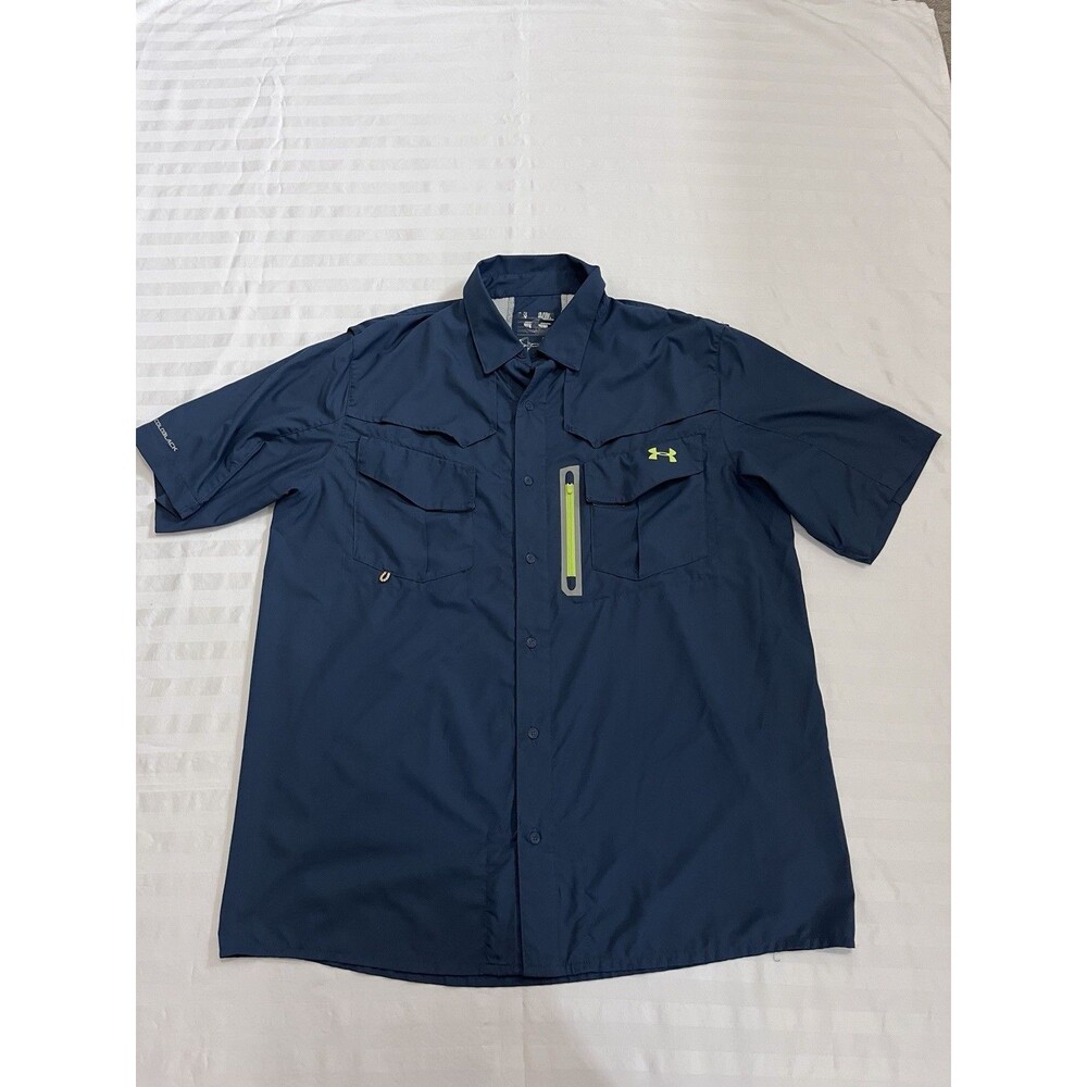 Under Armour ColdBlack Fishing Shirt Mens XL Extra Large Navy Blue Vented SS UA